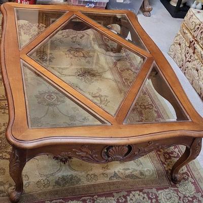 Ethan Allen Legacy Collection French Louis Style Wood & Glass Table
