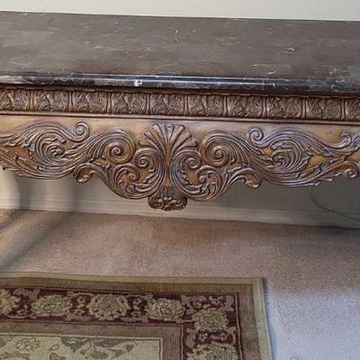 Ethan Allen Carved Marble Top Console Table
