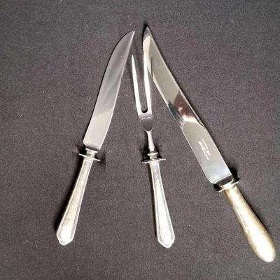 Carving Knives And Fork With Sterling Handles
