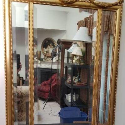 Ethan Allen Georgian Style Gold Colored Beveled Mirror
