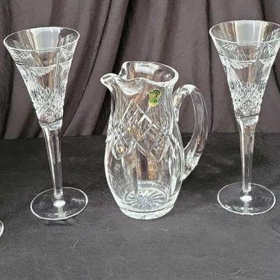 Waterford Crystal Pitcher, Glasses And Assortment Of Glass Pieces
