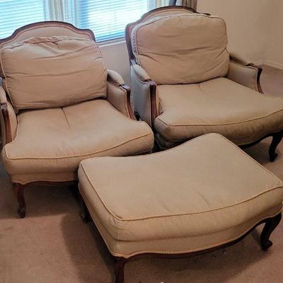 Ethan Allen Home Interior Lounge Chairs (2) And Ottoman
