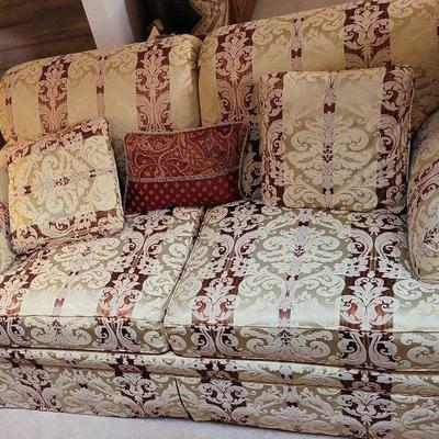 Two (2) Ethan Allen Upholstered 2 Cushion Roll Arm Loveseats

