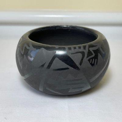 Art pottery bowl marked on the bottom “Gray Antelope Santa Clara(?) Pueblo”, 5” D