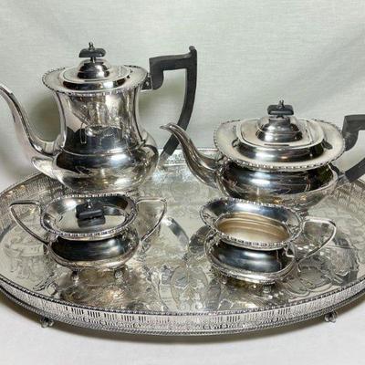 
The Cutlers Company Vyners of Sheffield Alpha Plate 5 peace tea and coffee service to include coffee pot, tea pot, creamer, sugar,...
