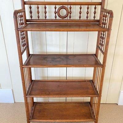 Antique Victorian oak stick and ball style etagere, 24“ x 10“ x 42“