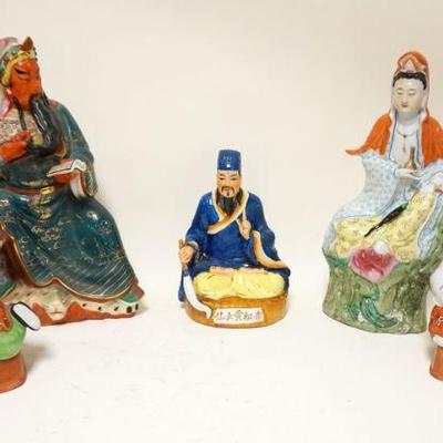 1281	LOT OF ASIAN POTTERY FIGURES & COVERED BOXES, LARGEST APPROXIMATELY 17 IN HIGH
