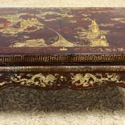 1079	ASIAN PAINT DECORATED TABLE	ASIAN PAINT DECORATED W/FIRE BREATHING DRAGON TABLE, APPROXIMATELY 32 IN X 20 IN X 12 IN HIGH
