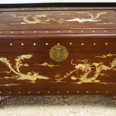 1063	OUTSTANDING ASIAN DOVETAILED CHEST	OUTSTANDING ASIAN DOVETAILED CHEST W/INTRICATE MOTHER OF PEARL INLAY OF DRAGONS & BIRDS, CAMPHOR...