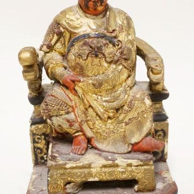 1140	ASIAN POLYCHROME WOOD CARVED FIGURE	ASIAN POLYCHROME WOOD CARVED FIGURE, PAINT LOSS & DAMAGE TO ARM, APPROXIMATELY 9 IN HIGH
