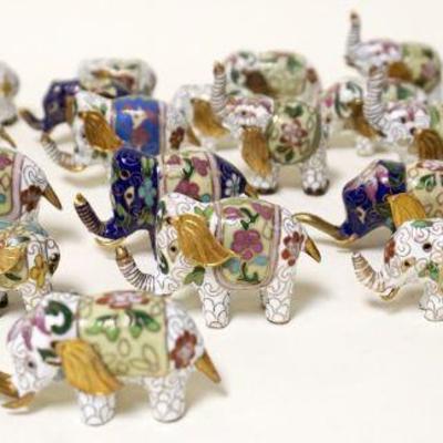 1255	LOT OF 26 ASSORTED MINIATURE CLOISONNE ELEPHANTS, LARGEST APPROXIMATELY 2 IN HIGH

