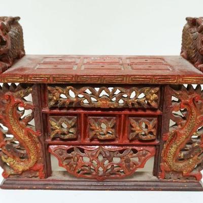 1032	CARVED WOOD ASIAN SHELF	CARVED WOOD ASIAN SHELF W/DRAGONS, APPROXIMATELY 5 IN X 9 IN X 12 IN HIGH
