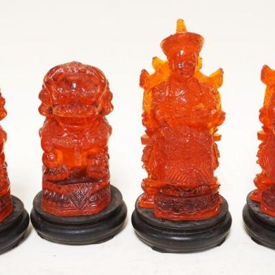 1275	4 COMPOSITE CAST ASIAN FIGURES ON WOOD BASES, LARGEST APPROXIMATELY 8 IN HIGH
