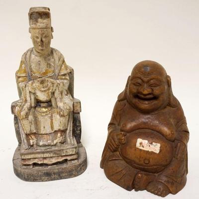 1167	2 ASIAN WOOD FIGURAL CARVINGS	2 ASIAN WOOD FIGURAL CARVINGS, TALLEST APPROXIMATELY 11 IN HIGH
