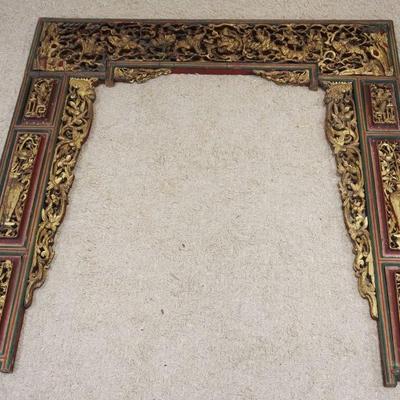 1072	LARGE CARVED GILT & PAINT DECORATED ASIAN FRAME	LARGE CARVED GILT & PAINT DECORATED ASIAN FRAME, TOP CARVINGS 3 DIMENTIONAL,...