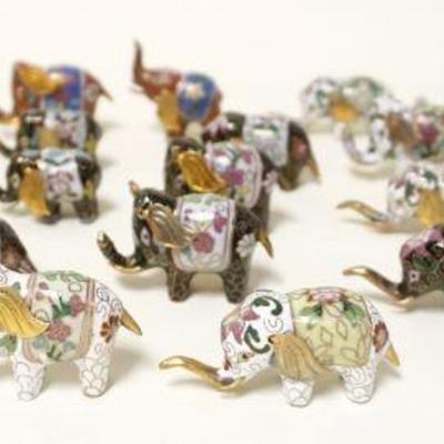 1254	LOT OF 25 ASSORTED MINIATURE CLOISONNE ELEPHANTS, LARGEST APPROXIMATELY 2 IN HIGH
