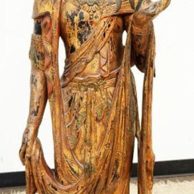 1061	LIFE SIZE CARVED ASIAN WOOD STATUE	LIFE SIZE CARVED ASIAN WOOD STATUE, APPROXIMATELY 59 IN HIGH
