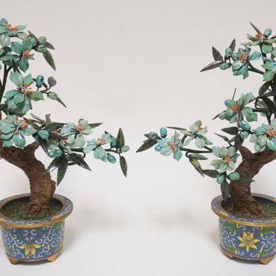 1003	PAIR OF JADE TREES IN CLOISONNE	PAIR OF JADE TREES IN CLOISONNE, APPROXIMATELY 12 IN HIGH
