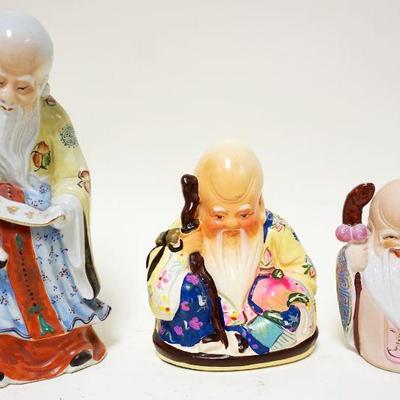 1111	3 PIECE GROUP OF POTTERY & CHINA ASIAN FIGURES	3 PIECE GROUP OF POTTERY & CHINA ASIAN FIGURES, LARGEST APPROXIMATELY 10 1/2 IN HIGH
