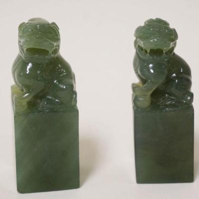 1238	2 CARVED JADE STAMPS W/FOO DOGS AT TOP, BLANKS ON BASE/NO STAMP, APPROXIMATELY 3 IN HIGH
