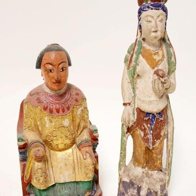 1139	2 WOOD CARVED POLYCHROME FIGURES	2 WOOD CARVED POLYCHROME FIGURES, LARGEST APPROXIMATELY 12 IN HIGH

