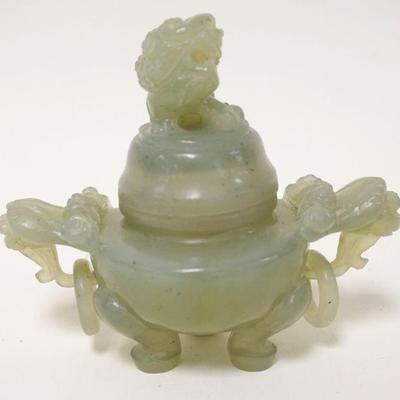 1174	CARVED ASIAN JADE COVERED POT	CARVED ASIAN JADE COVERED POT, APPROXIMATELY 4 3/4 IN HIGH
