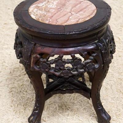 1052	INSET MARBLE CARVED ASIAN STAND	INSET MARBLE CARVED ASIAN STAND, APPROXIMATELY 13 IN X 15 IN HIGH
