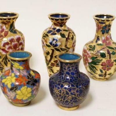 1258	LOT OF 9 CLOISONNE MINIATURE VASES, LARGEST APPROXIMATELY 3 1/4 IN
