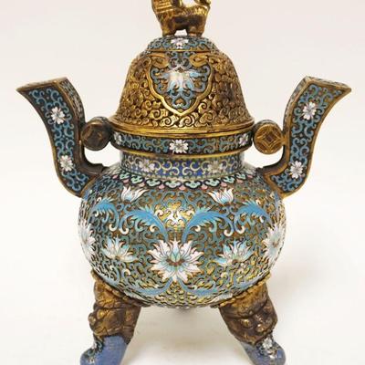 1145	CLOISONNE COVERED URN	CLOISONNE COVERED URN W/FOO DOG FINIAL, APPROXIMATELY 11 IN HIGH
