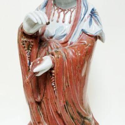 1037	LARGE ASIAN POTTERY STATUE OF WOMAN	LARGE ASIAN POTTERY STATUE OF WOMAN, APPROXIMATELY 30 IN HIGH
