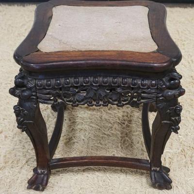 1069	ANTIQUE ASIAN CARVED STAND	ANTIQUE ASIAN CARVED STAND W/INSET MARBLE TOP, APPROXIMATELY 17 IN X 18 IN HIGH
