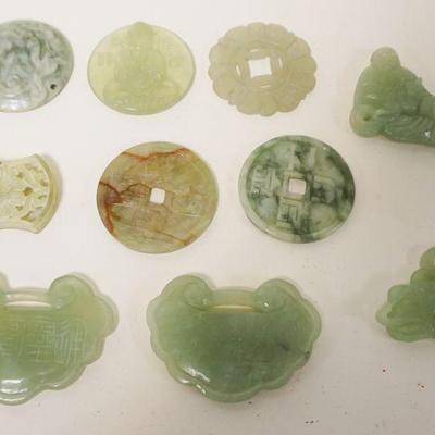 1243	10 PIECES OF ASSORTED JADE CARVED ITEMS, LARGEST APPROXIMATELY 2 1/4 IN X 3 IN
