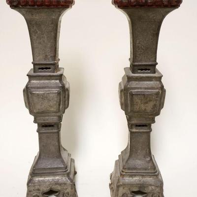 1115	PAIR OF ANTIQUE PEWTER LAMP BASES	PAIR OF ANTIQUE PEWTER LAMP BASES W/INCISED DESIGN AROUND, APPROXIMATELY 14 IN HIGH
