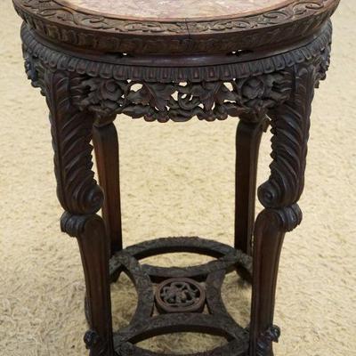 1080	OUSTANDING TALL CARVED MARBLE INSET TABLE	OUSTANDING TALL CARVED MARBLE INSET TABLE, APPROXIMATELY 22 IN X 32 IN HIGH
