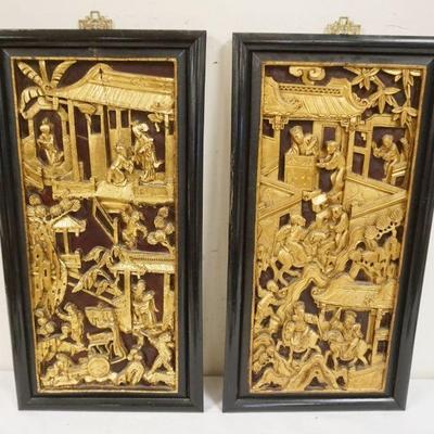 1191	PAIR OF ASIAN DEEP CARVED PANELS	PAIR OF ASIAN DEEP CARVED PANELS IN FRAMES, APPROXIMATELY 13 IN X 25 IN HIGH
