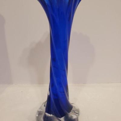 Vintage Cobalt Blue Swing Stretch Swirled Art Deco Glass Vase