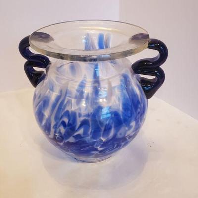 Nouveau Hand Blown Blue Art Glass Vase