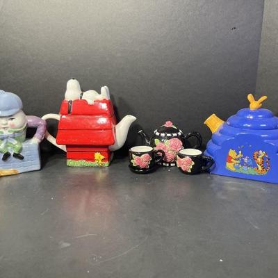 Mini tea set, Winnie the Pooh teapot 6â€, Snoopy and Woodstock Tea Pot 8x8â€, 