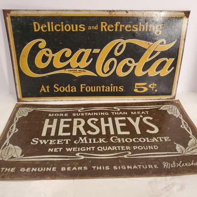 Tin Coca-Cola and Hershey Signs 