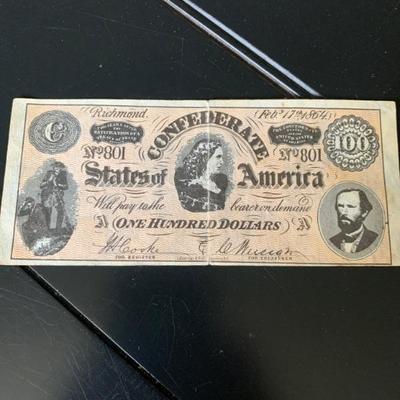 1962 Topps Civil War News. Currency.  Serial # 801. $ 100  Note