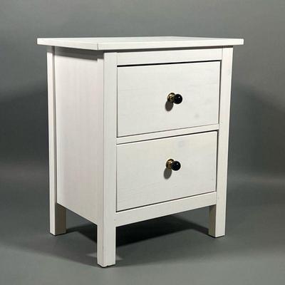 WHITE PAINTED NIGHTSTAND | Bedside table with two drawers with black porcelain pulls, white painted wood
Dimensions: l. 21 x w. 14.75 x...