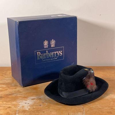 BURBERRYS RABBIT/HARE FUR HAT | Made in England by Burberrys, 100% black rabbit/hare fur, with feather; accompanied by original box...