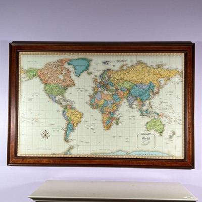 RAND MCNALLY MAGNETIC MAP | Magnetic world map in a wood frame with magnetic tacks
Dimensions: w. 54 x h. 36 in (overall) 