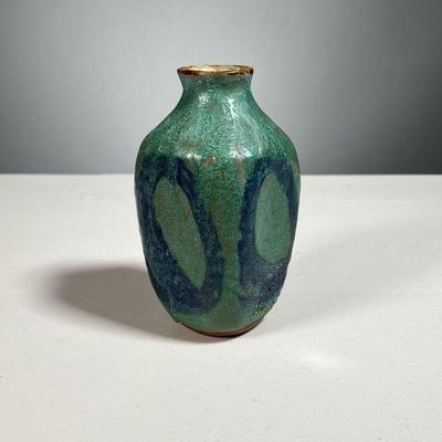 ART POTTERY VASE | Small size, signed on bottom. Green & Blue glaze. Dimensions: h. 6 in 