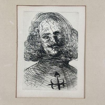 SALVADOR DALI ETCHING | Velazquez by Salvador Dali, framed portrait with authentication on verso from The Collector's Guild Ltd / Societe...