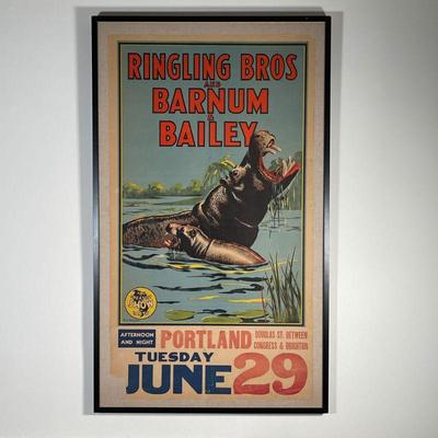 RINGLING BROS AND BARNUM & BAILEY POSTER | Bill Bailey Ringling circus poster, showing two hippos in a pond: 