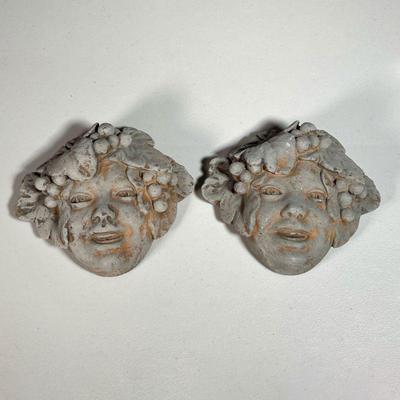 (2PC) PAIR TERRACOTTA PLAQUES | High relief figural plaques of faces, heavy!
Dimensions: w. 7-1/2 x h. 6-1/2 in 