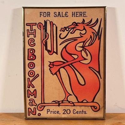 THE BOOKMAN DRAGON POSTER | The Bookman red dragon window poster, in a brass frame
Dimensions: 15-3/4 x 11-1/2 in. (frame) 