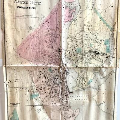 1867 colored map of Bridgeport. F.W. Beers, 30 x 42â€