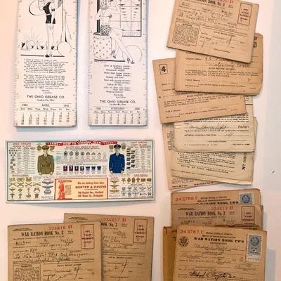 WWII ration books and related ink blotters